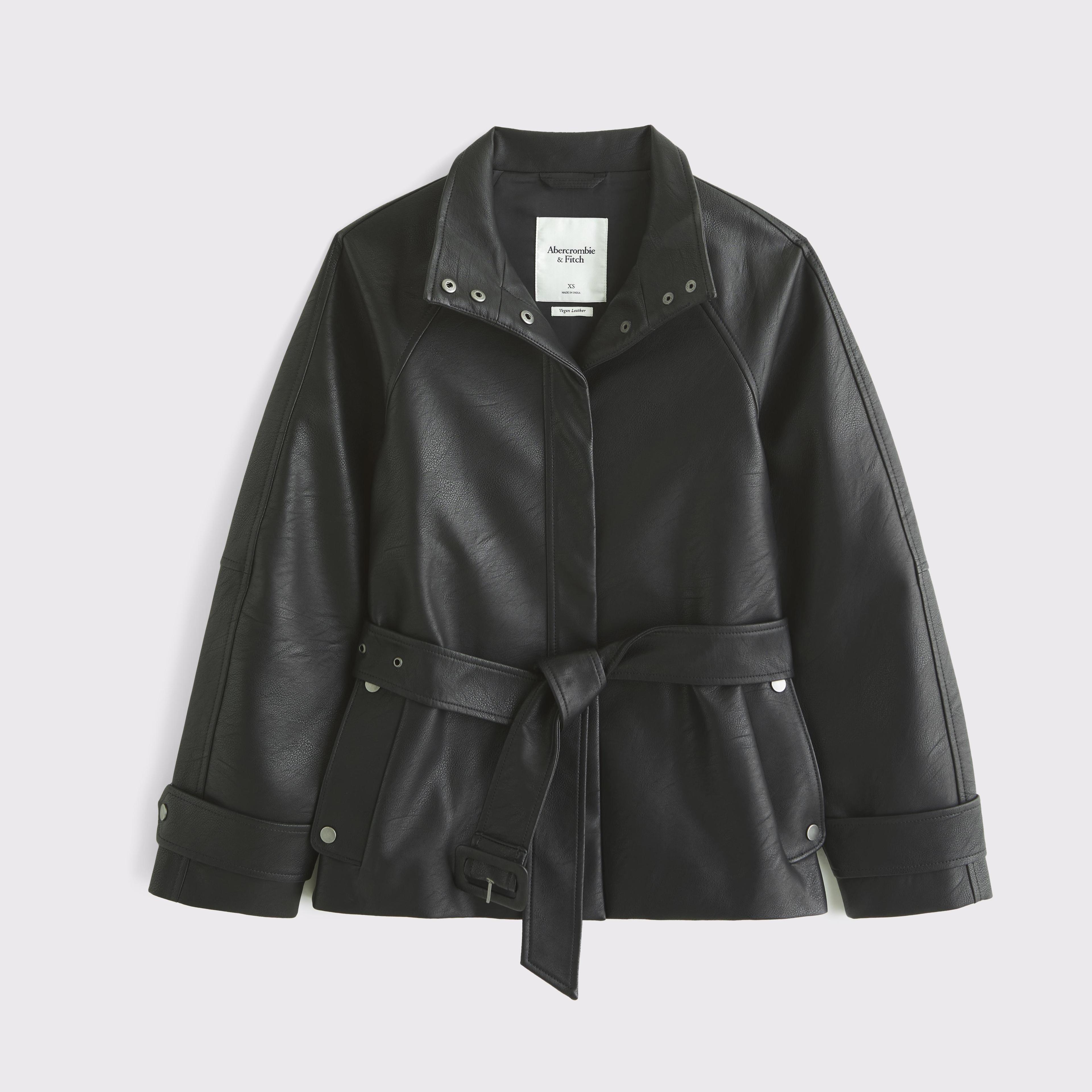 Belted Vegan Leather Jacket Product Image