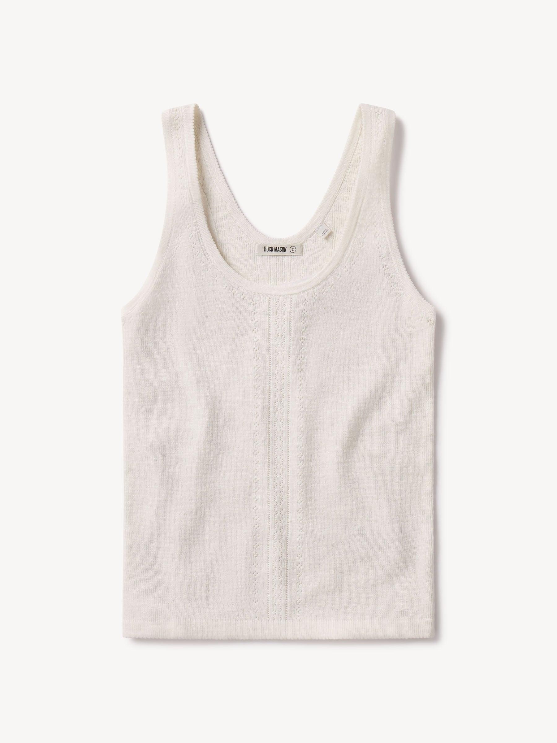 Soft White Coastal Linen Pointelle Scoop Neck Tank Product Image