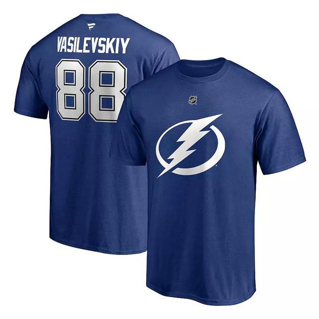 Mens Andrei Vasilevskiy Blue Tampa Bay Lightning Authentic Stack Name and Number T-shirt Product Image