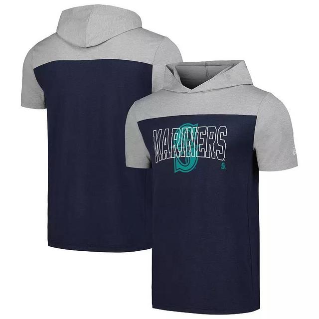 Mens New Era Seattle Mariners Active Brushed Hoodie T-Shirt Blue Product Image