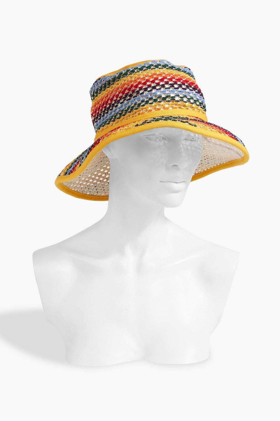 Canvas-trimmed Striped Crocheted Bucket Hat In Saffron Product Image