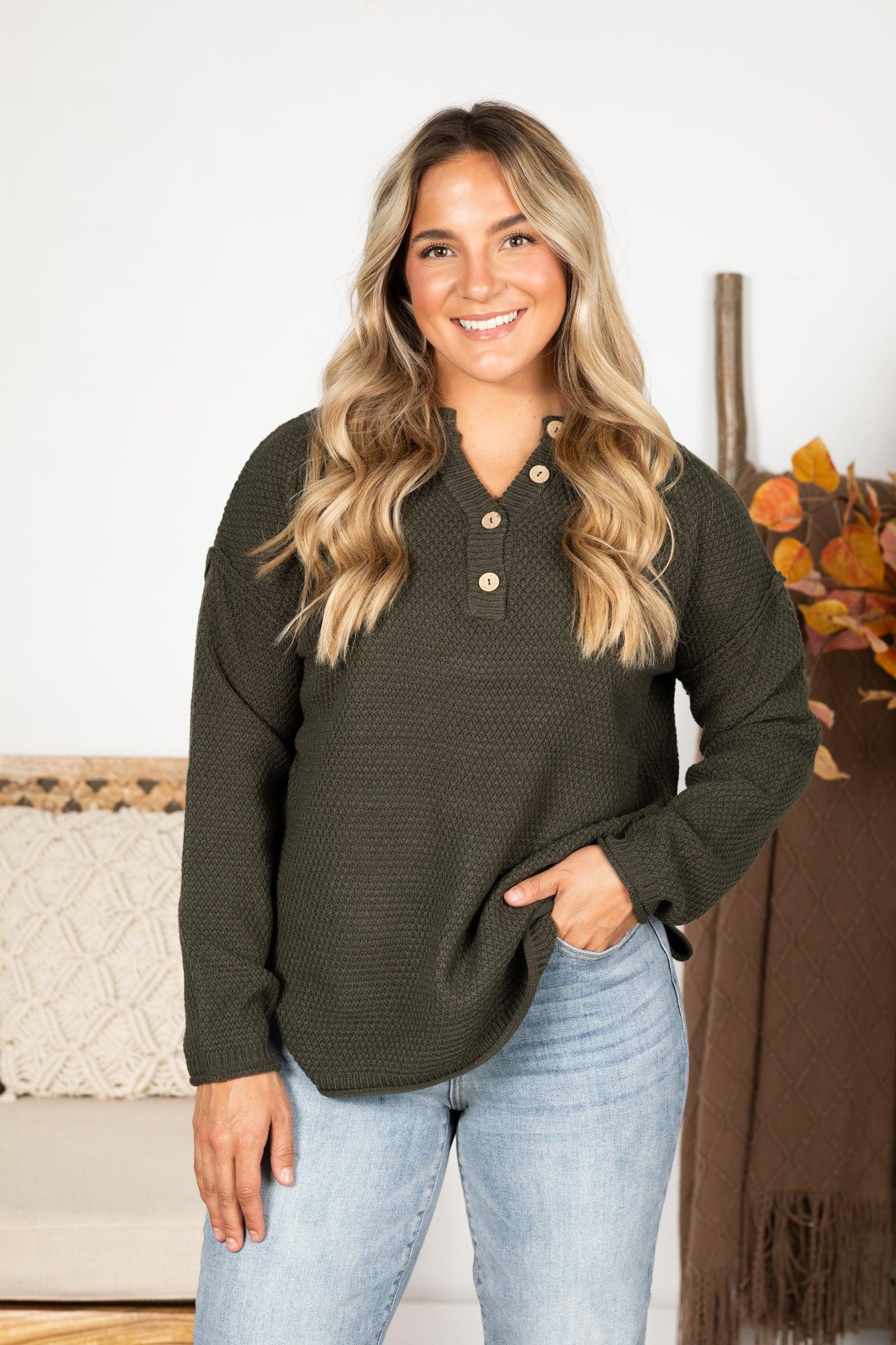 Button Henley Neckline Basic Sweater Product Image