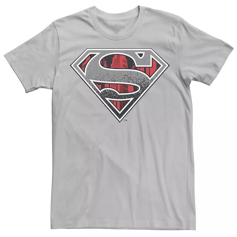 Mens DC Comics Superman Skyline Chest Logo Tee Red Grey Product Image