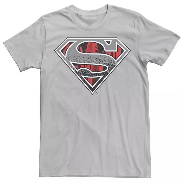 Mens DC Comics Superman Skyline Chest Logo Tee Red Grey Product Image