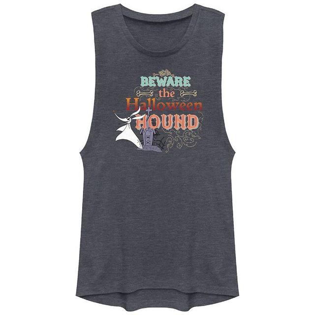 Disneys The Nightmare Before Christmas Womens Beware Zero Festival Muscle Tank Top, Girls Denim Grey Product Image