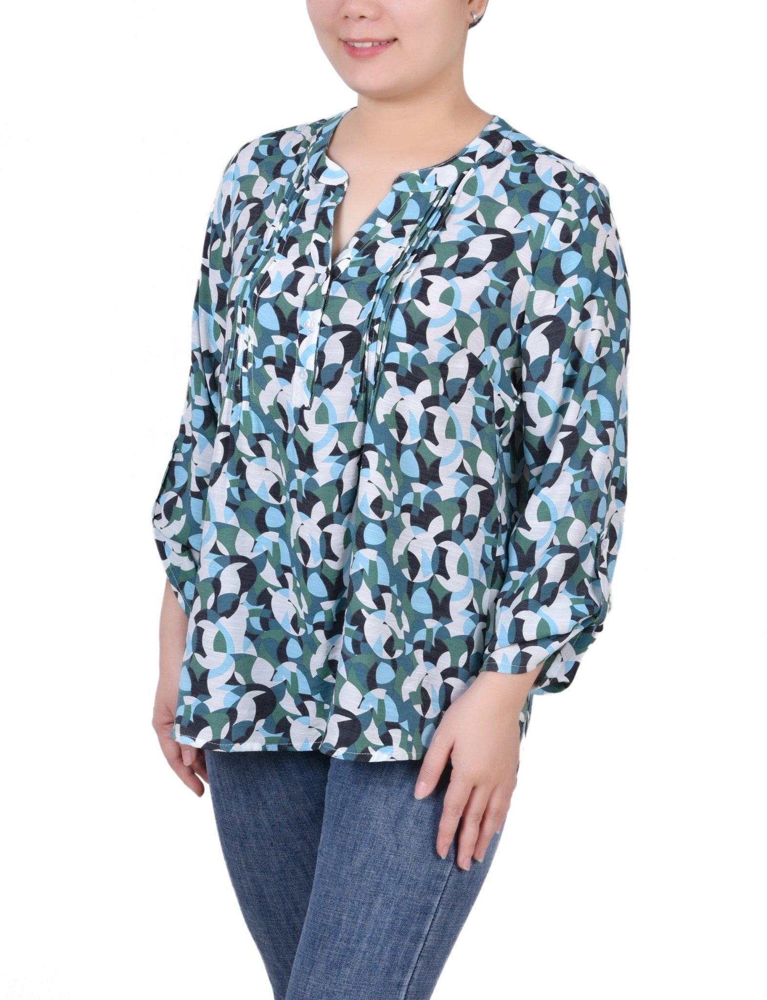 Long Roll Tab Sleeve Pintuck Front Blouse - Petite Product Image