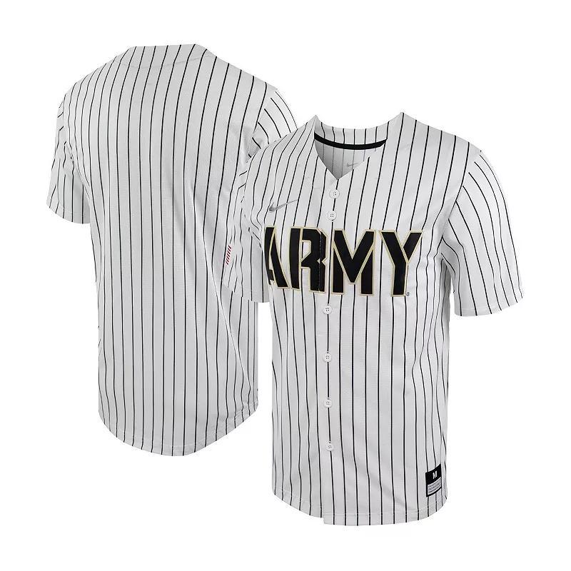 Mens Nike White/Black Army Black Knights Pinstripe Replica Full-Button Baseball Jersey Product Image