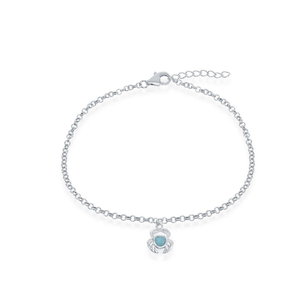 Sterling Silver Larimar Crab Anklet, Womens, Blue Product Image