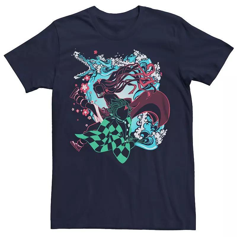 Mens Demon Slayer Siblings Dragon Graphic Tee Blue Product Image