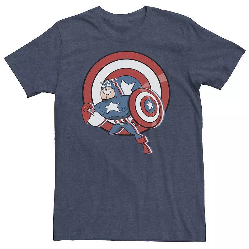 Big & Tall Marvel Captain America Retro Cartoon Shield Portrait Tee, Mens Navy Grey Product Image