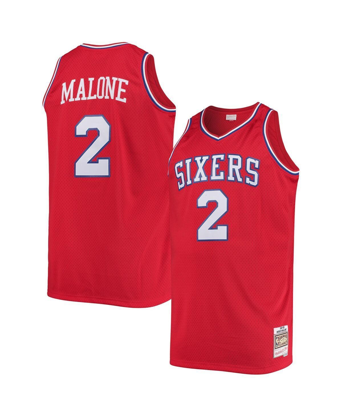 Mens Mitchell & Ness Moses Malone Red Philadelphia 76ers Big & Tall Hardwood Classics Jersey Product Image