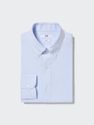 Mens Easy Care Stretch Slim-Fit Shirt Striped with Shape-Retaining Blue Medium UNIQLO US Product Image