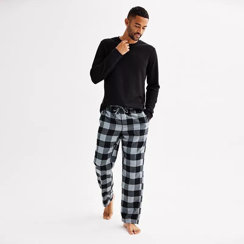 Mens Sonoma Goods For Life Long Sleeve Shirt & Flannel Pants Pajama Set Green Grey Plaid Product Image