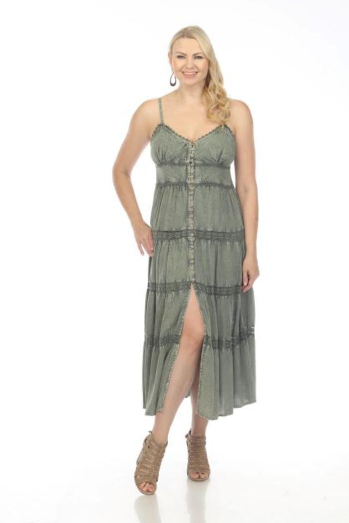 Button Front Maxi Dress in Green product image