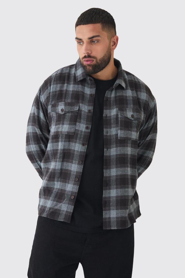 Plus Oversized 90's Brushed Plaid Shirt | boohooMAN USA Product Image