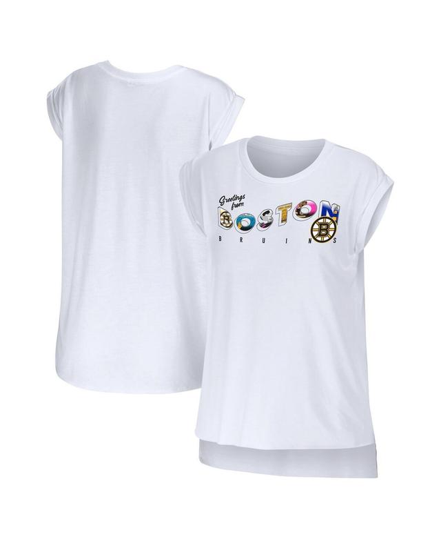 Womens Wear by Erin Andrews White Boston Bruins Greetings From Muscle T-shirt Product Image