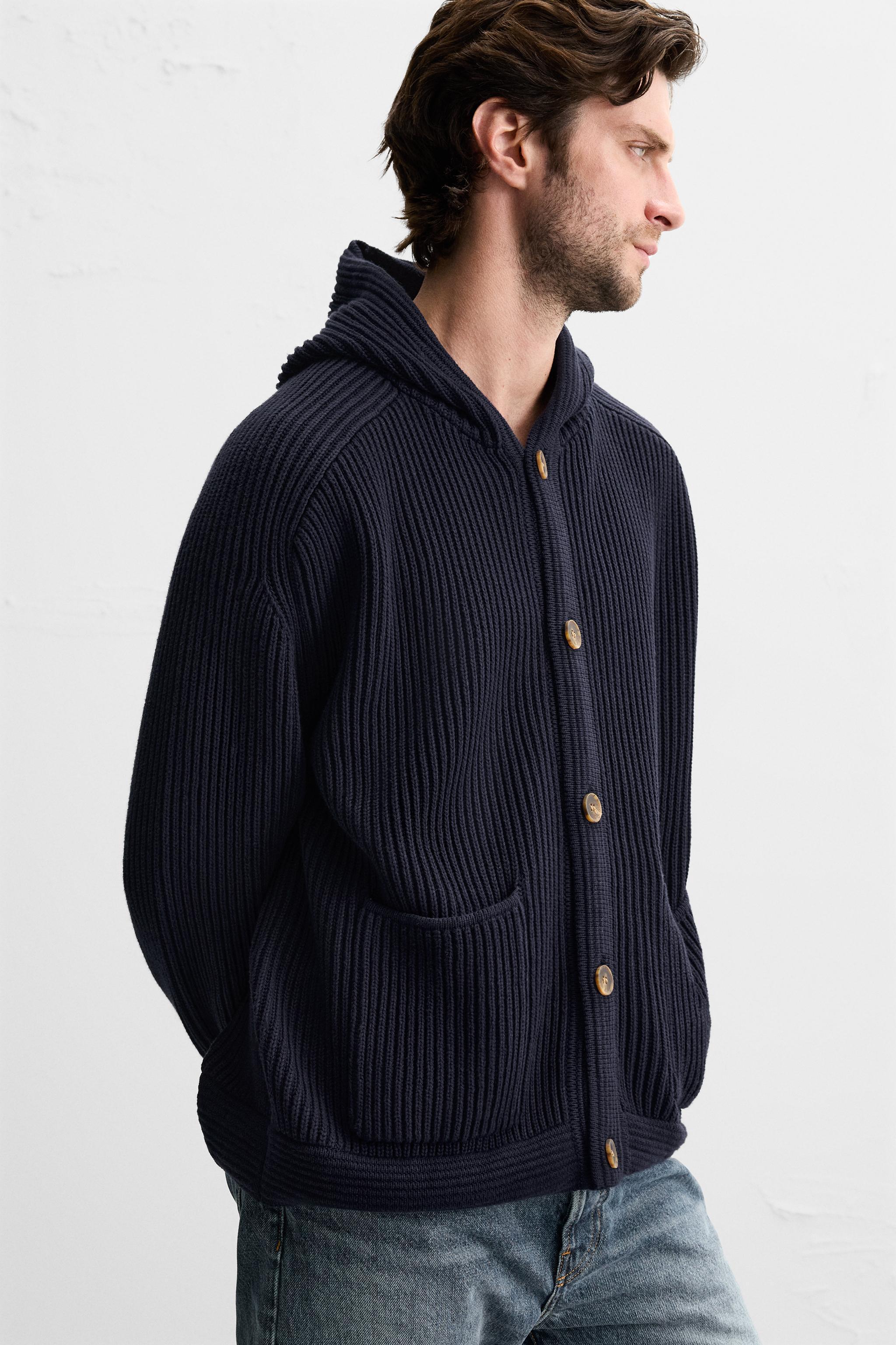 HOODED PERL KNIT CARDIGAN Product Image