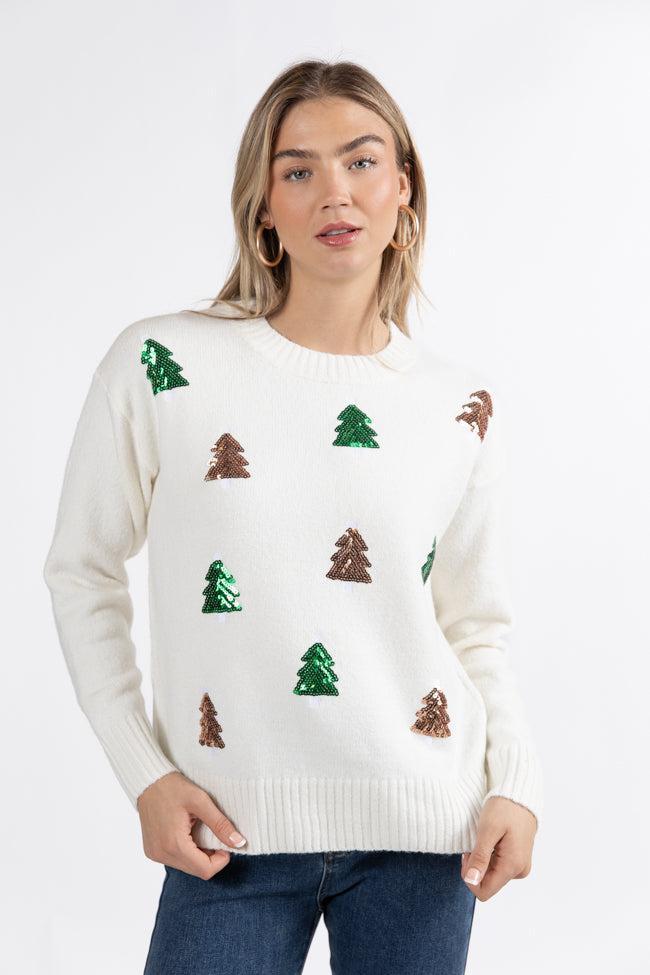 Twinkling Tree Ivory Sequin Tree Patch Sweater FINAL SALE Product Image