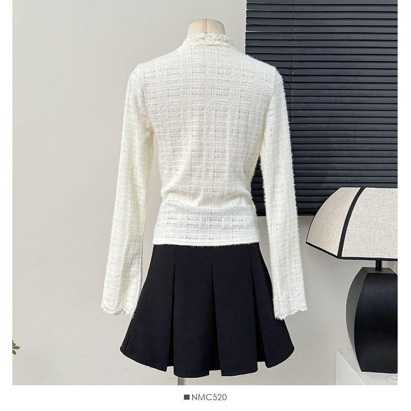 Lace-Panel Tie-Neck Lace Top Product Image