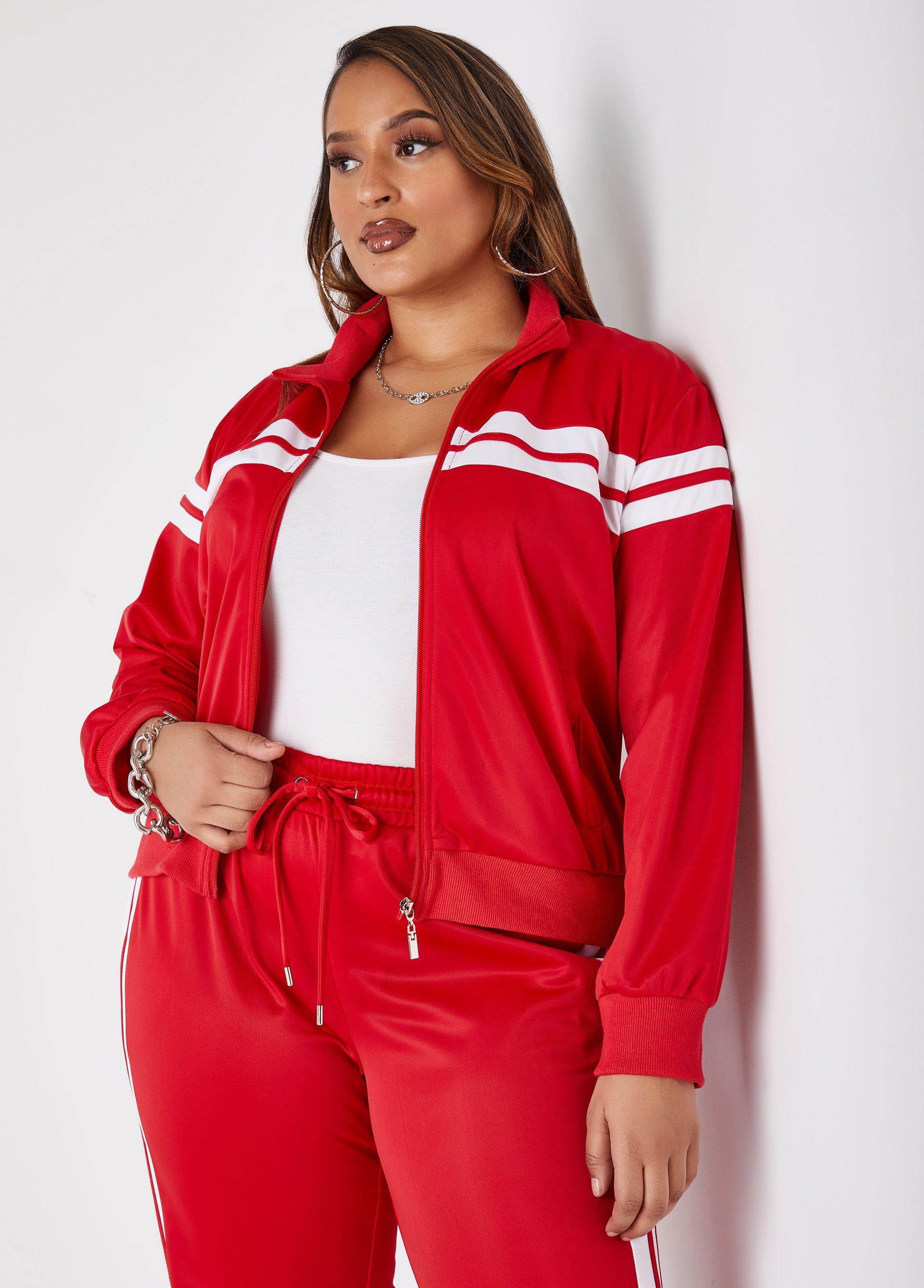 Plus Size Zip Front Striped Track Jacket, - Ashley Stewart Product Image