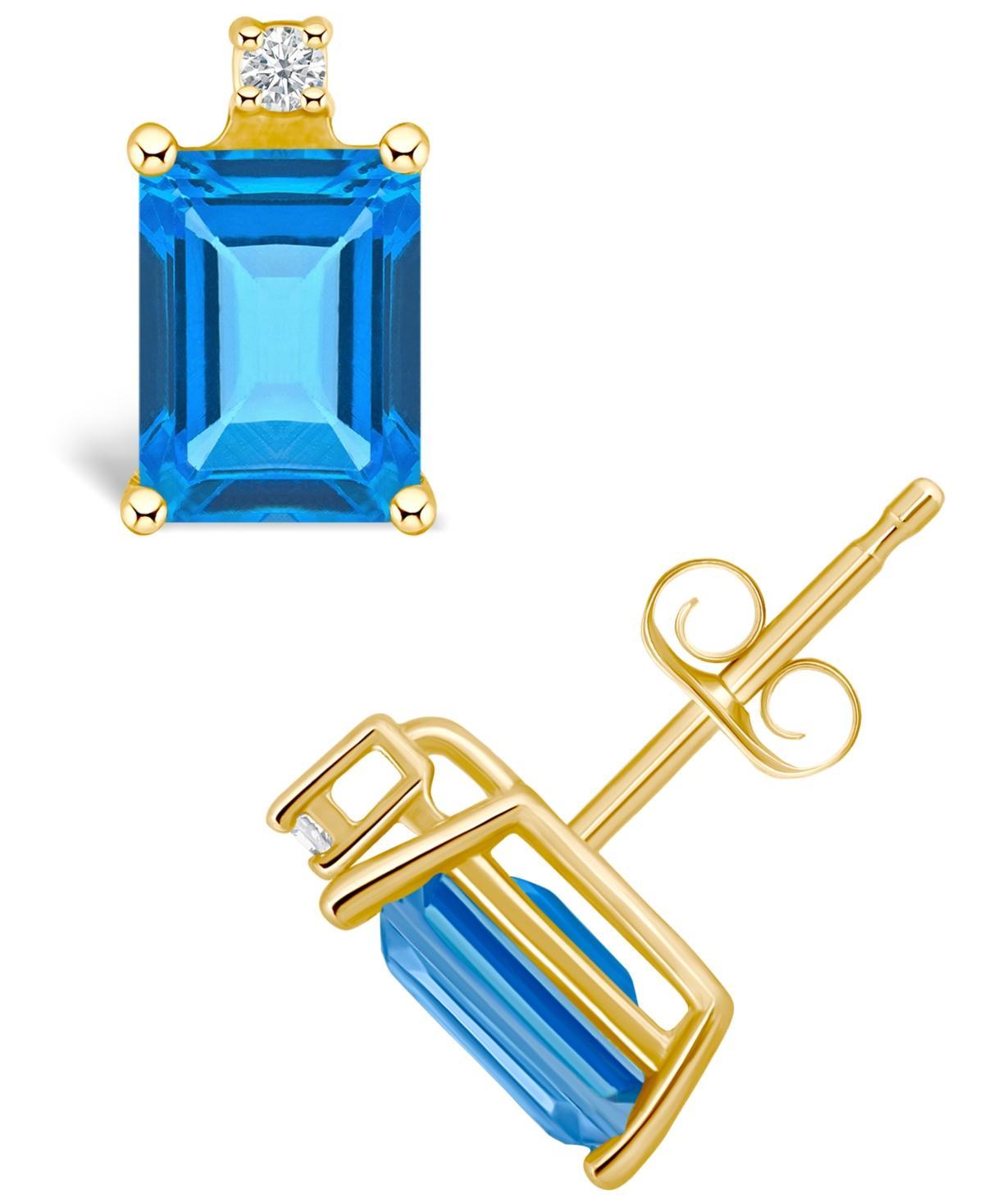 Belk & Co 14K Gold 6X4 Emerald Cut London Blue Topaz Diamond Accent Earrings Product Image