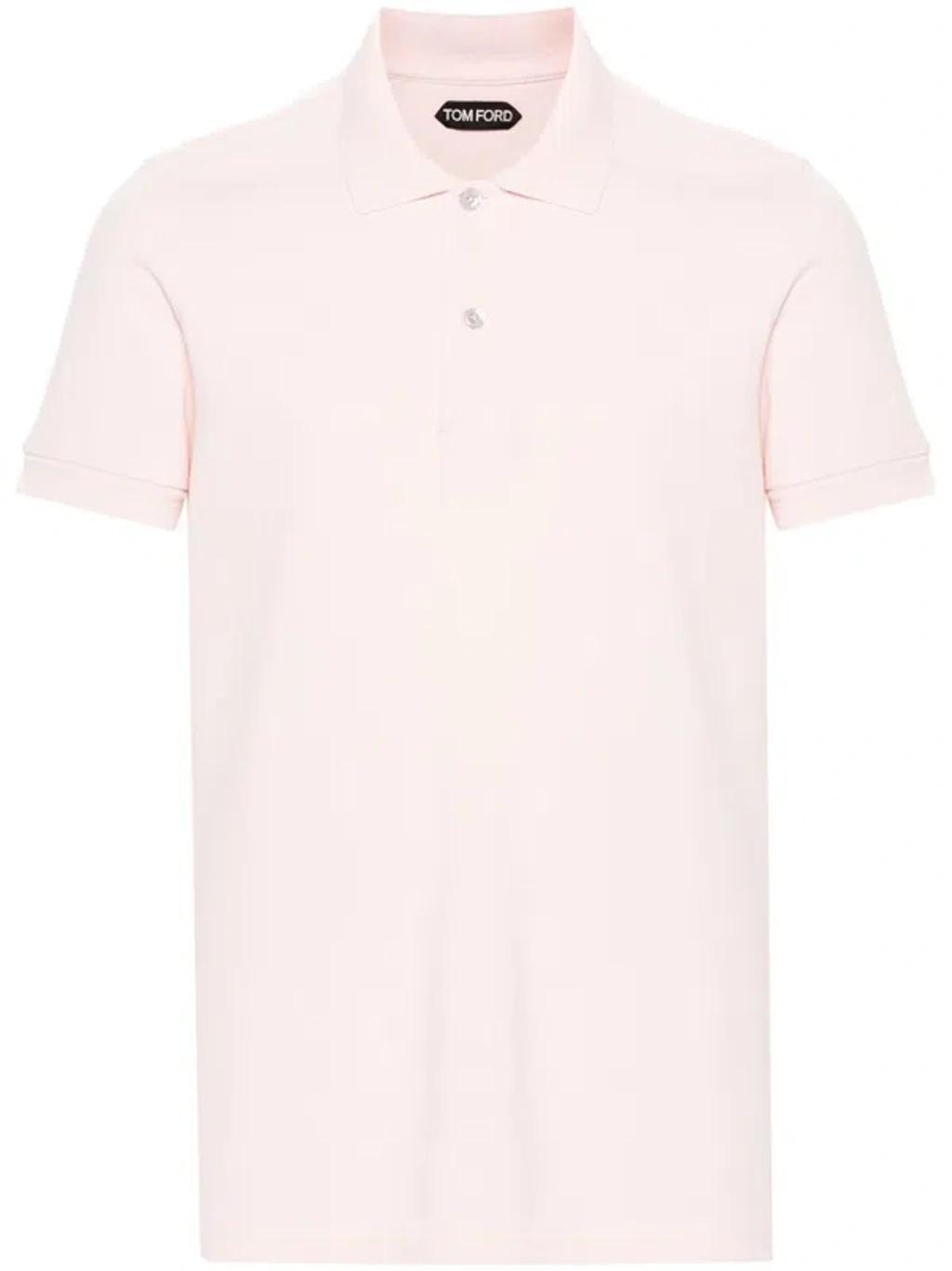 TOM FORD Piquet Cotton Polo Shirt In Powder Product Image