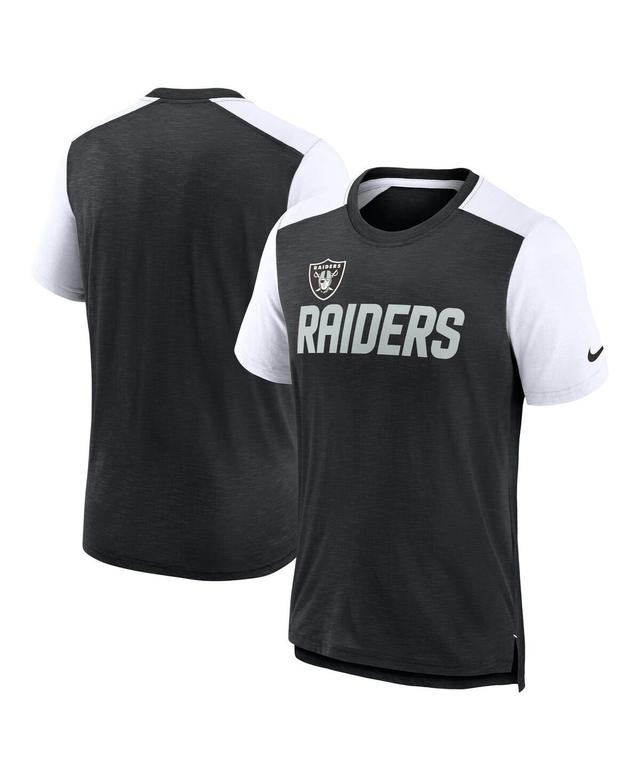 Mens Nike Heathered Black/White Las Vegas Raiders Color Block Team Name T-Shirt Product Image