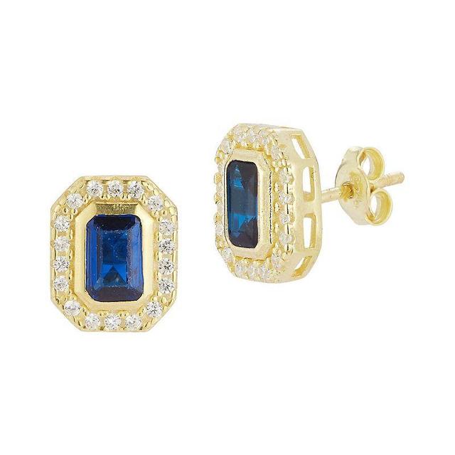 Sunkissed Sterling 14k Gold Over Silver Cubic Zirconia Stud Earrings, Womens, Gold Tone Blue Product Image