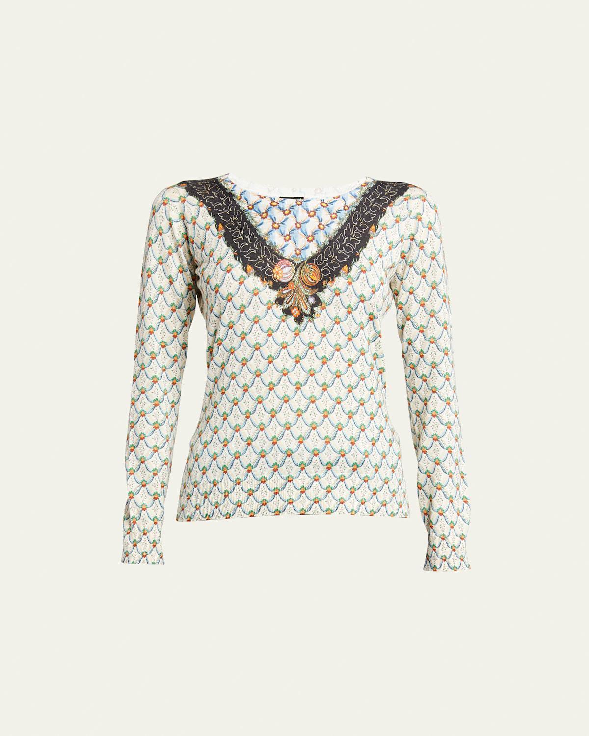 Cashmere-Blend Patterned Crewneck Top Product Image