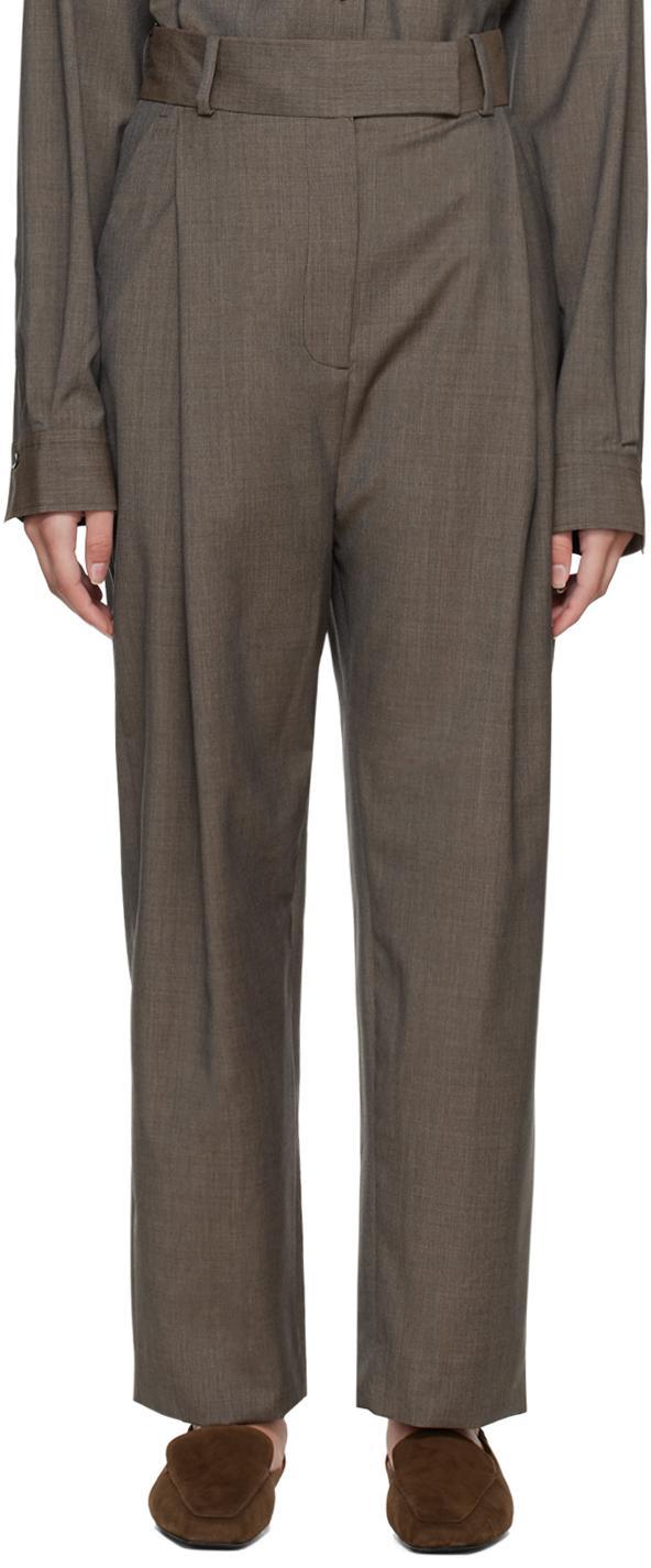 Brown Deep Pleat Trousers In 805 Mole Product Image