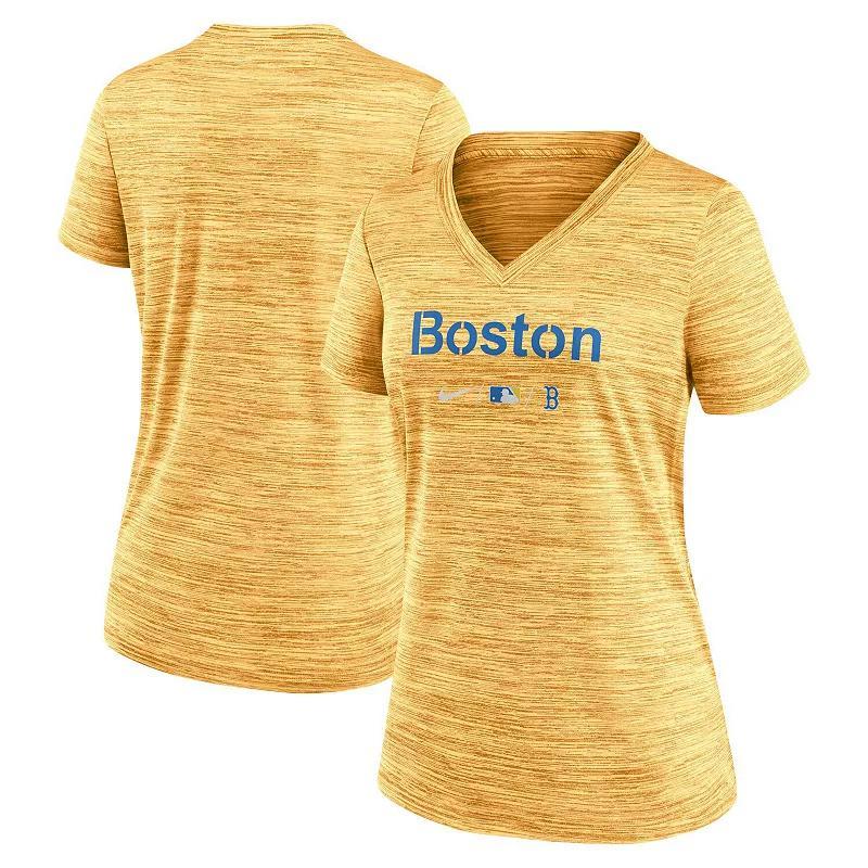 Womens Nike Gold Boston Red Sox Mlb City Connect Velocity Space-Dye Performance V-Neck T-shirt Product Image