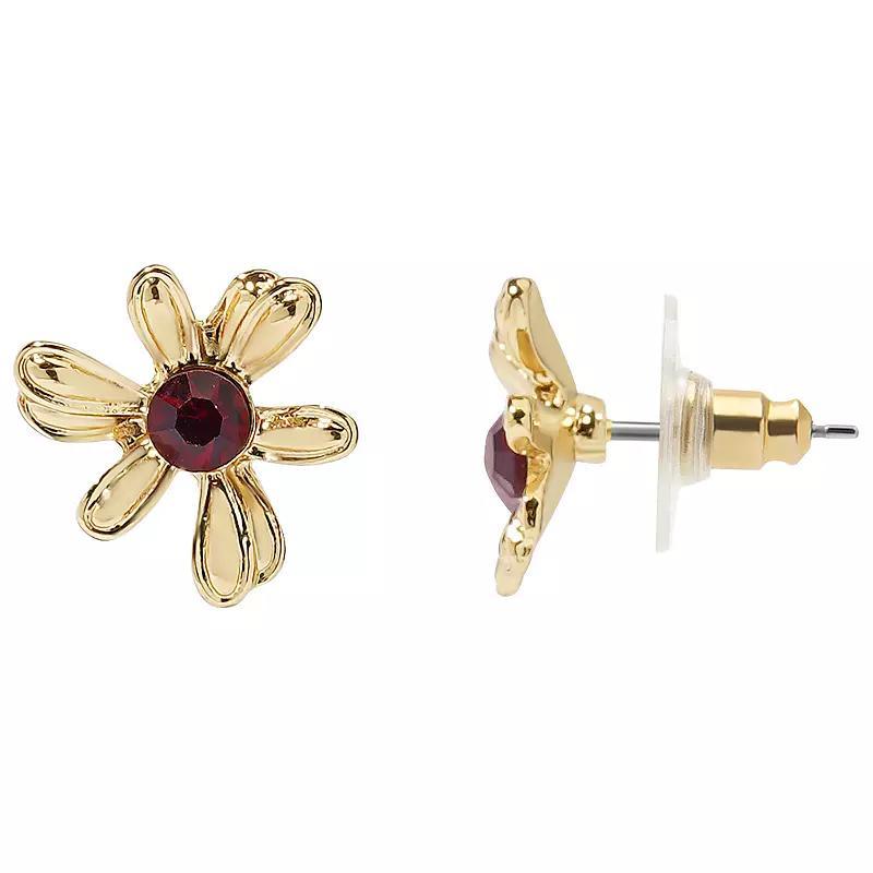 LC Lauren Conrad Gold Tone Crystal Stone Flower Post Earrings, Womens, Red Product Image