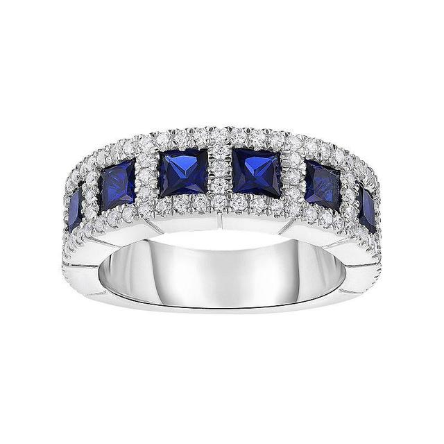 Sterling Silver Lab-Created Sapphire & Cubic Zirconia Ring, Womens Product Image