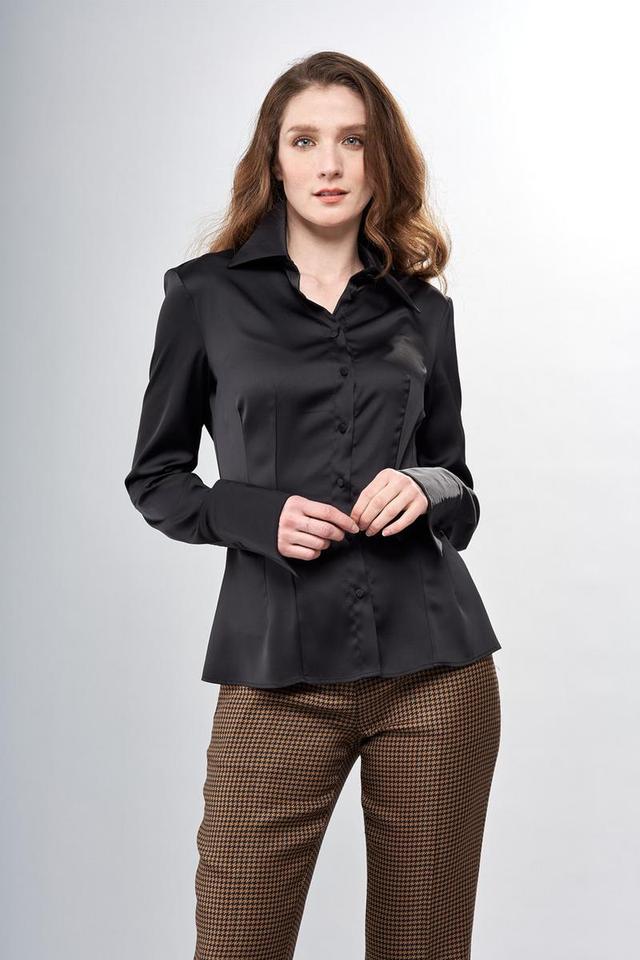 Satin Fitted Button Down Blouse Product Image