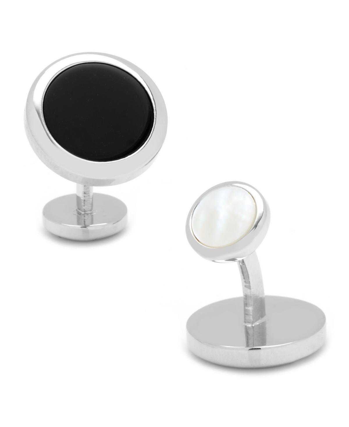 Mens Double-Sided Onyx Round Beveled Cufflinks Product Image