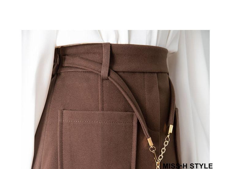 High Waist Plain Midi A-Line Skirt Product Image