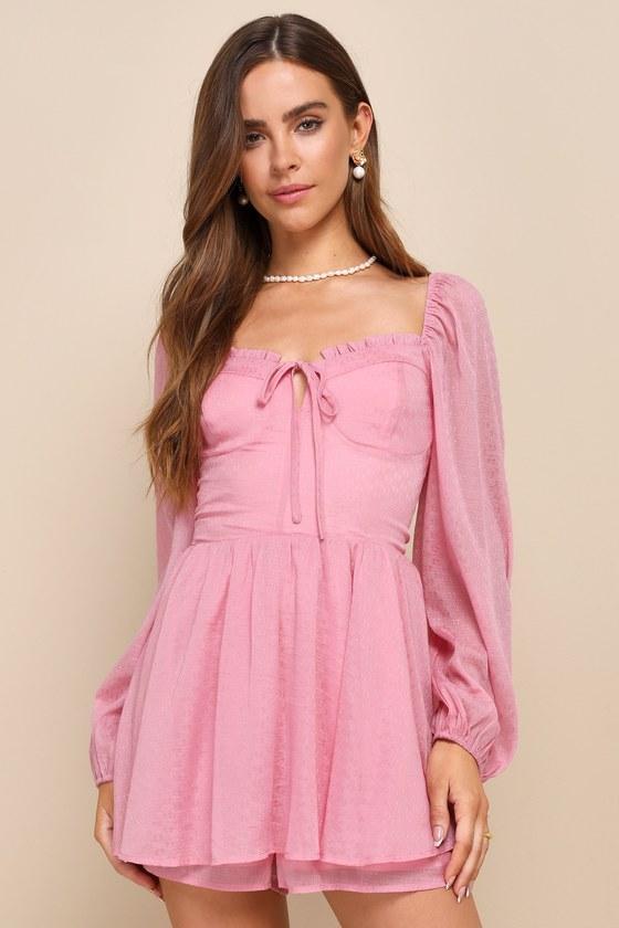 Adorable Perfection Pink Balloon Sleeve Bustier Romper Product Image