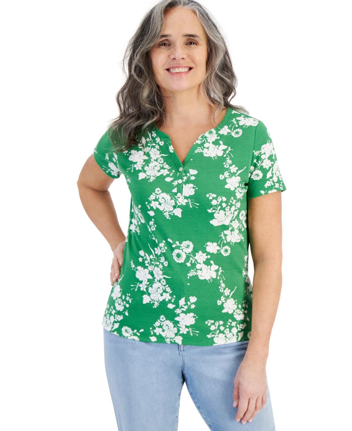 Women's Short-Sleeve Printed Henley Top, Created for Macy's Product Image