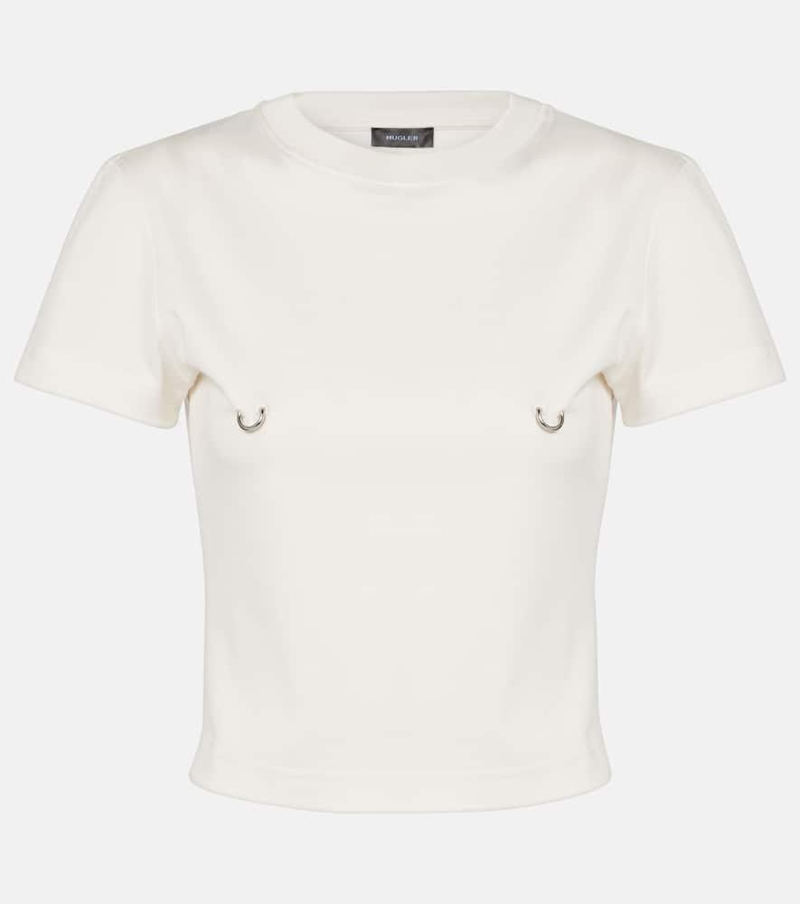 MUGLER Embellished Cotton Jersey Crop Top In White Product Image