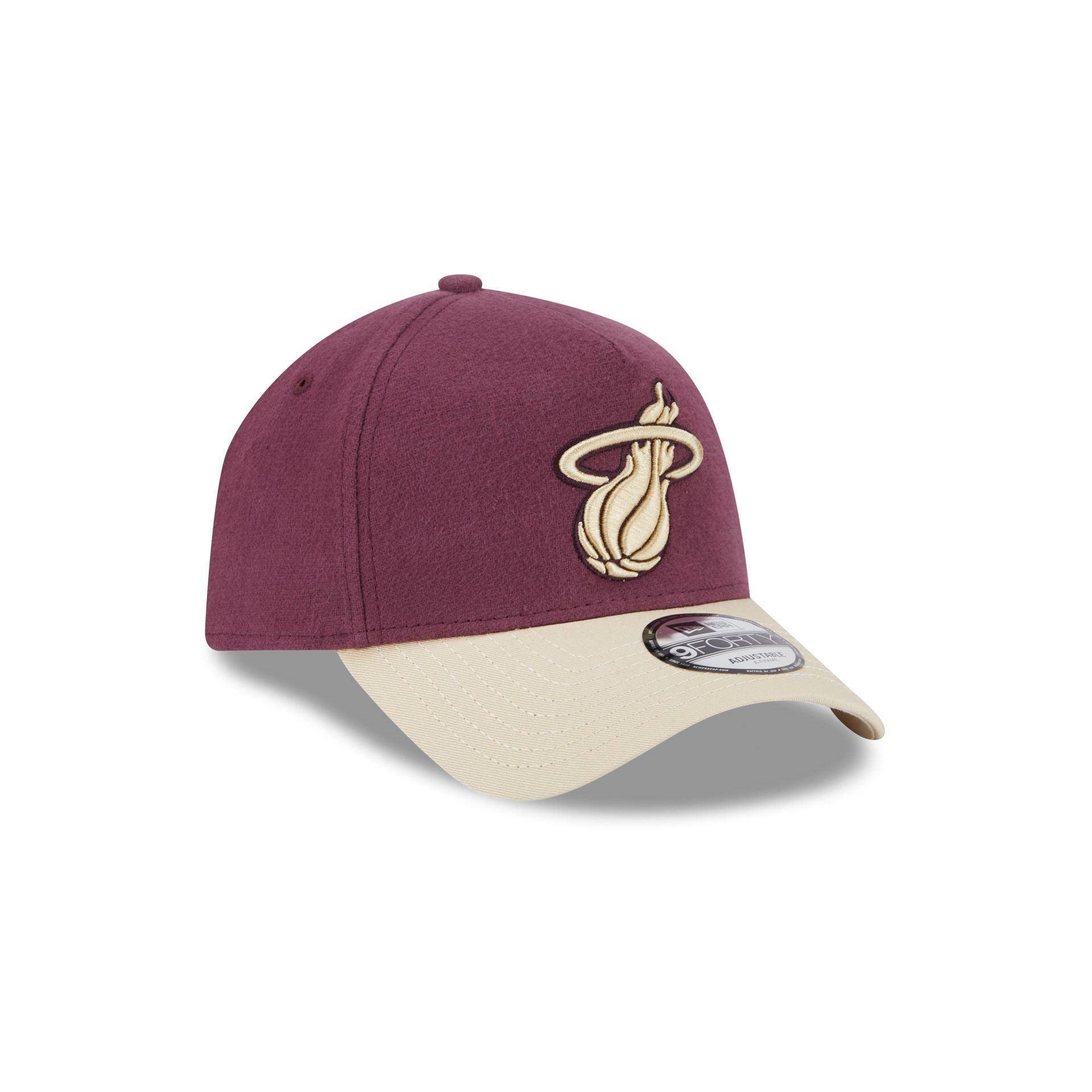 Miami Heat Moleskin Crown Maroon 9FORTY A-Frame Snapback Hat Male Product Image