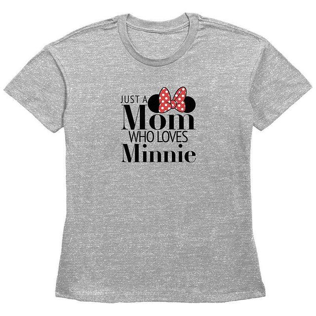 Disney Minnie Mouse Womens Just A Mom Who Loves Minnie Basic Fit Graphic Tee Grey Gray Product Image