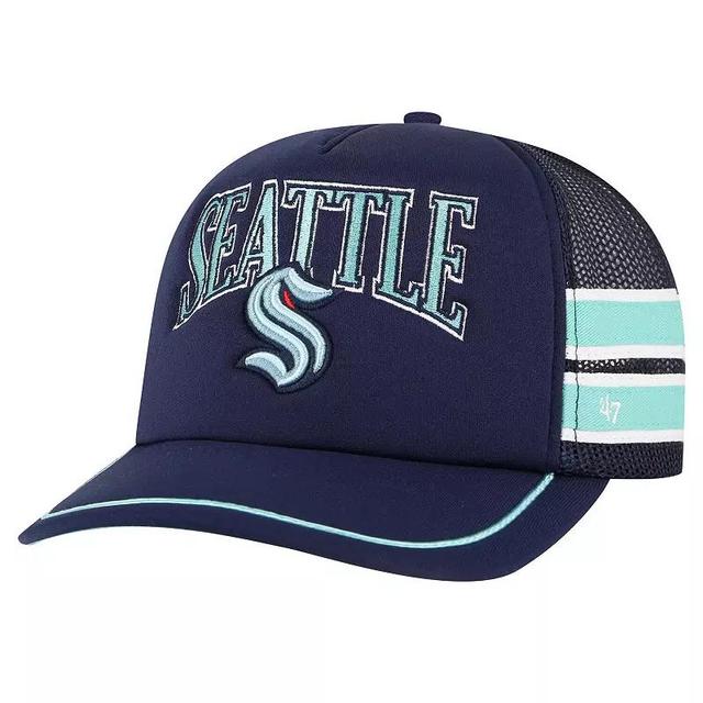 Mens 47 Deep Sea Blue Seattle Kraken Sideband Stripes Trucker Snapback Hat, Krk Blue Product Image