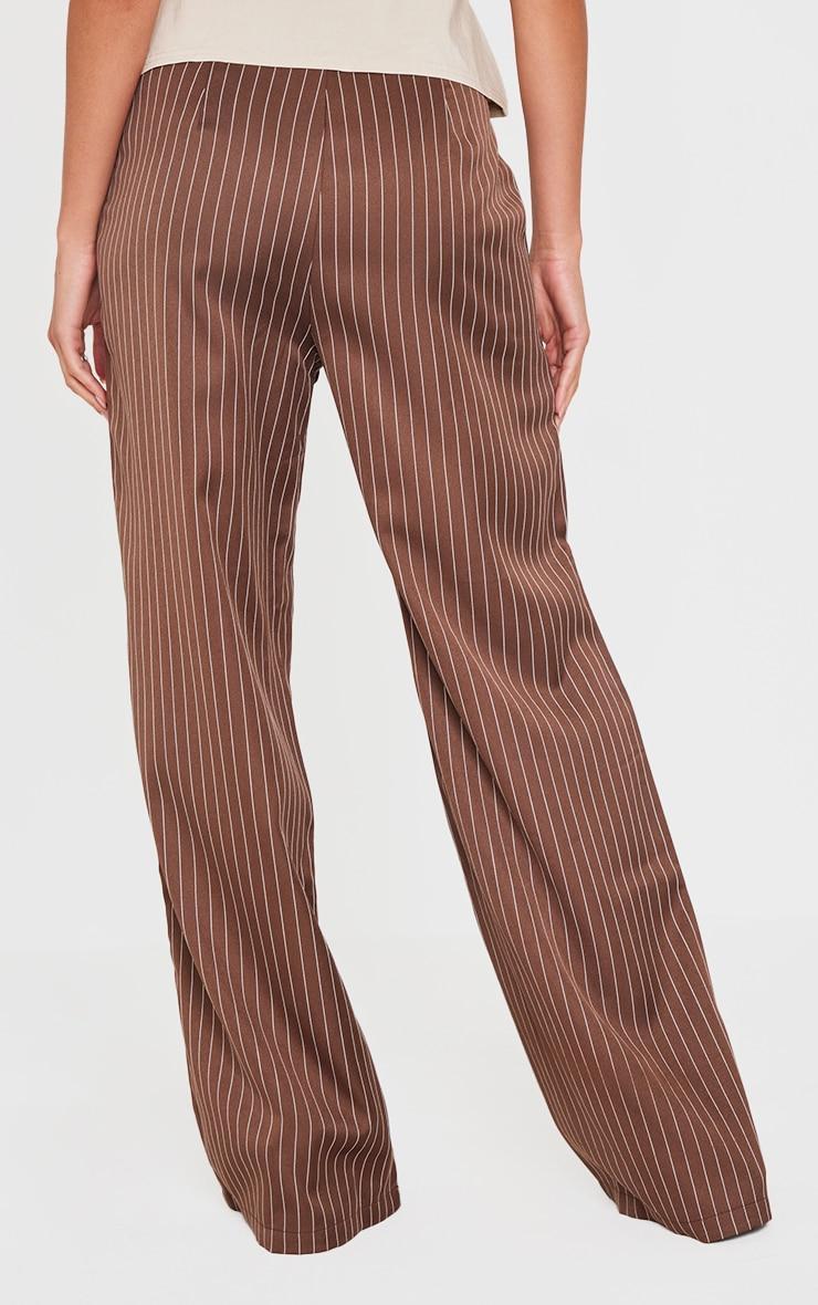 Chocolate Pinstripe Dipped Waist Straight Leg Pants Product Image