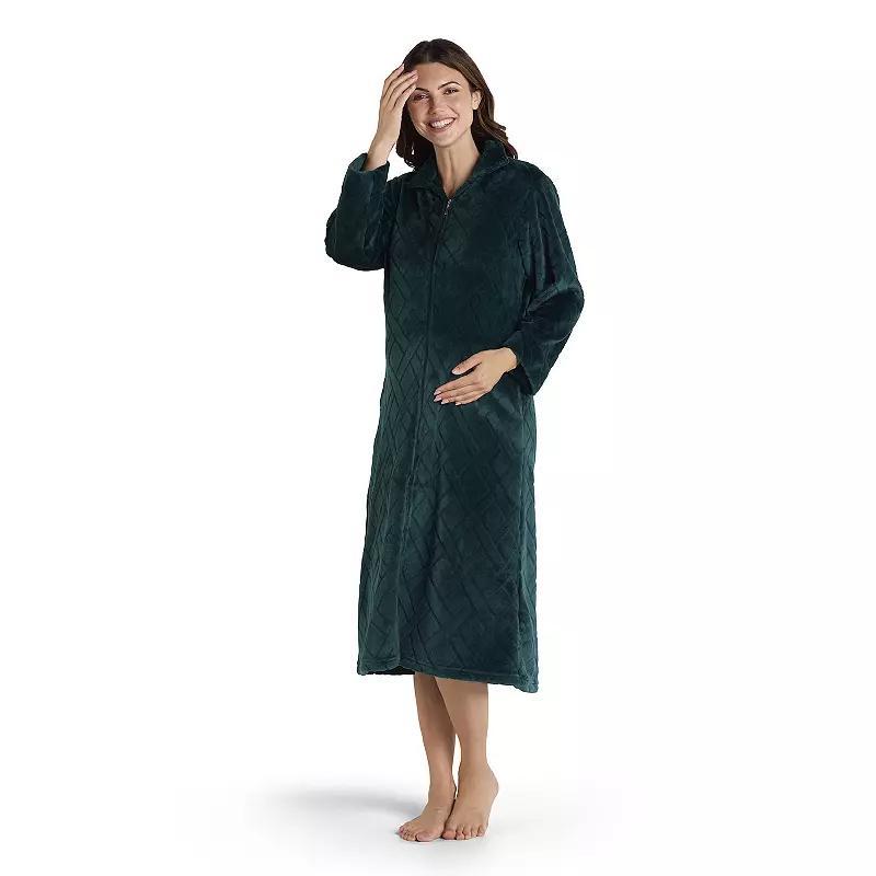 Petite Miss Elaine Essentials French Fleece Long Zip Robe, Womens Product Image