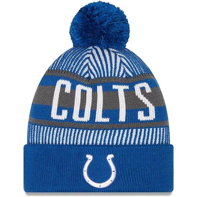 Mens New Era Royal Indianapolis Colts Striped Cuffed Knit Hat with Pom Product Image