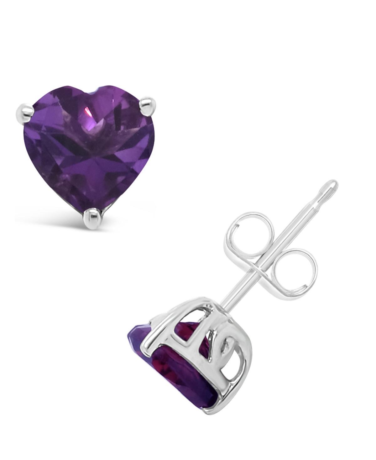 Alyson Layne Sterling Silver Amethyst Heart Stud Earrings, Womens Product Image