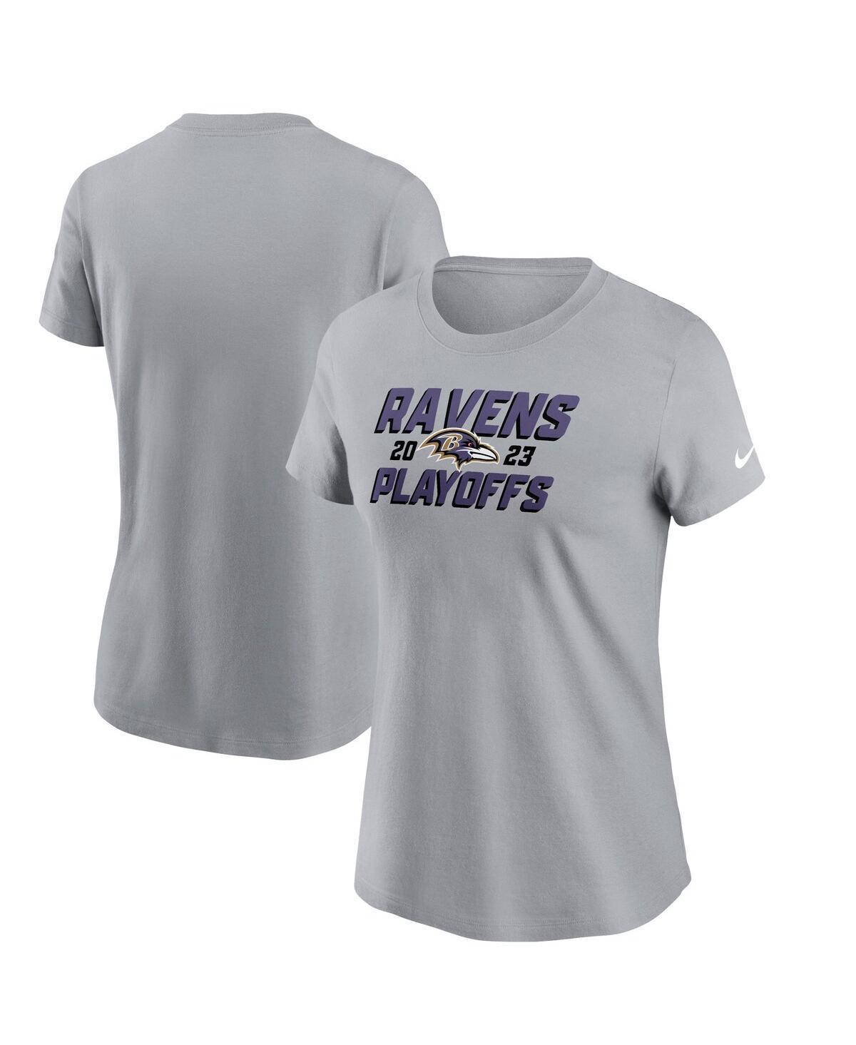 Womens Nike Gray Baltimore Ravens 2023 Nfl Playoffs Iconic T-shirt Product Image