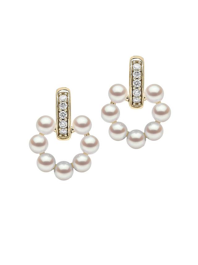 Womens Eclipse 18K Yellow Gold, Akoya Pearl & 0.125 TCW Diamond Huggie Hoop Earrings Product Image