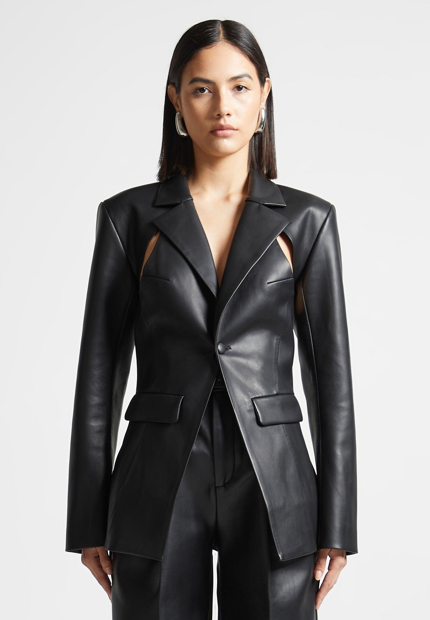 Leather Cut Out Blazer - Black Female Product Image