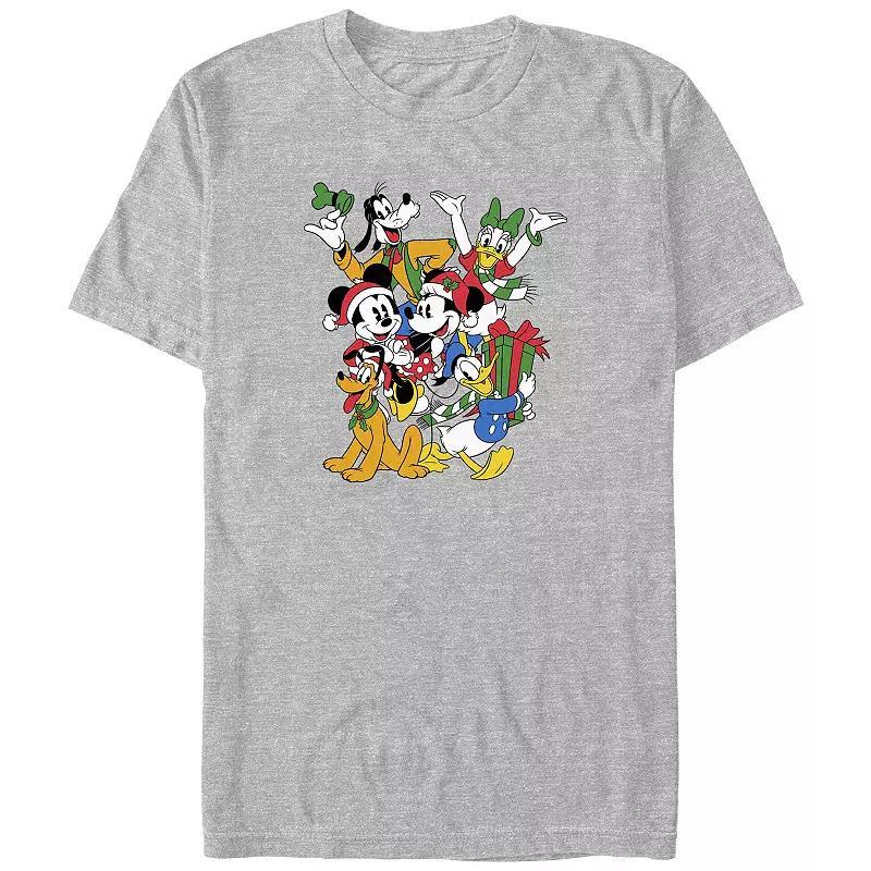 Disneys Mickey Mouse And Friends Christmas Gathering Big & Tall Graphic Tee, Mens Athletic Grey Product Image